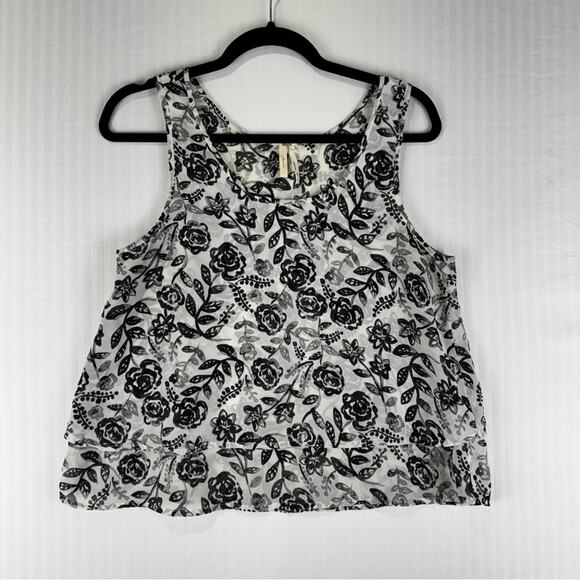 Frenchi Layered Semi-Sheer White Tank Top Black Rose Print Women’s Size Medium - Picture 1 of 4